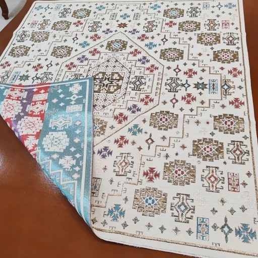 رومیزی روپشتی مربع مخمل ابریشمی شاین دار طرح عشایر 70