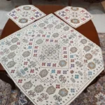 رومیزی مربع سه تکه مخمل شاین ابریشمی طرح عشایر