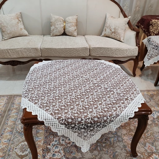 رومیزی مربع بزرگ حریر گیپور حاشیه دار سایز 100