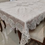 رومیزی غذاخوری مخمل دانتل ترک چهار نفره گل داوودی