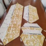 رومیزی مخمل پتینه ترکیبی 4 تکه با چرم طلایی