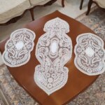 رومیزی دانتل مخمل ترک سه تکه طرح selenis