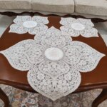 رومیزی سه تکه مربع دانتل مخمل طرح قلب55