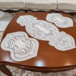 رومیزی دانتل مخمل ملیله دوزی سه تکه طرح صدف