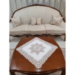 رومیزی روپشتی مربع مخمل شانلی با آستر کتان سایز 60