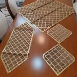 سرویس رومیزی مخمل چرم طلایی چهار تکه مربع دار
