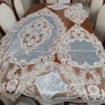سرویس رومیزی مخمل دانتل ترک اصل پنج تکه رنگ طوسی